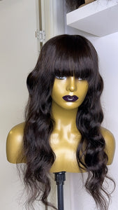 16 inches Dark Brown Bang Human Hair Wig Body Wave