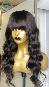 16 inches Dark Brown Bang Human Hair Wig Body Wave
