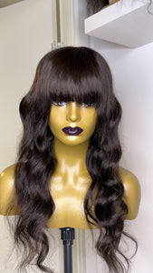 16 inches Dark Brown Bang Human Hair Wig Body Wave
