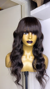 16 inches Dark Brown Bang Human Hair Wig Body Wave